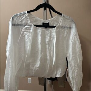 NWT Bardot Ivory Long-Sleeve Puff sleeve Pleated Blouse